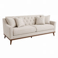 Three-Seater Sofa Beige with Linen Fabric and Tufted Backrest