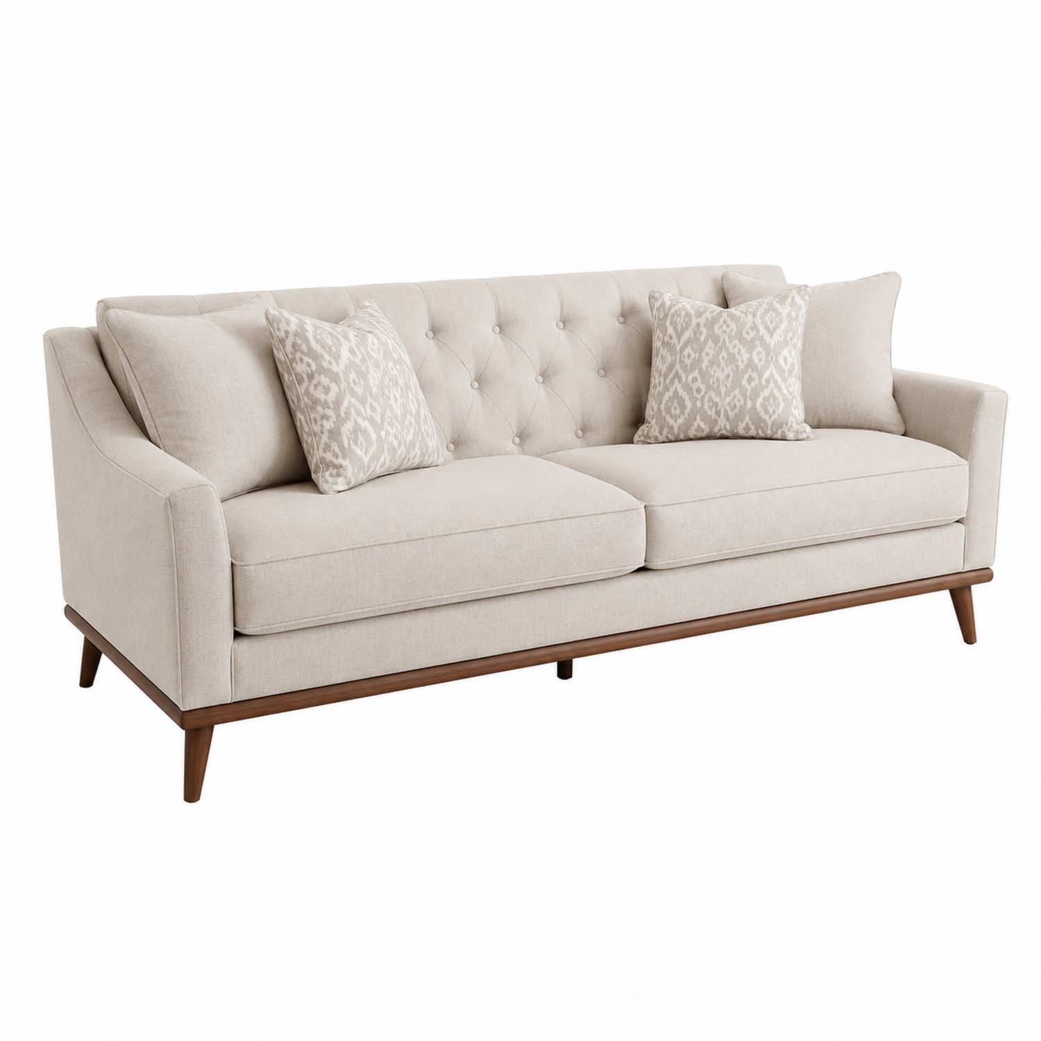 Three-Seater Sofa Beige with Linen Fabric and Tufted Backrest