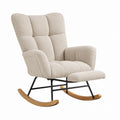 Beige Polyester Upholstered Rocking Chair with Metal and Solid Wood Frame