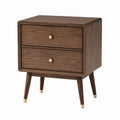 Wood Nightstand with Brass Accents 2-Drawer 48cm
