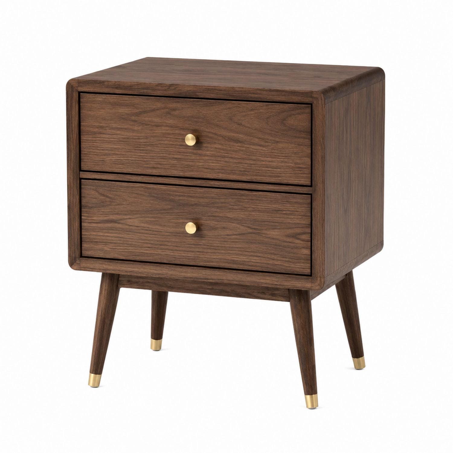 Wood Nightstand with Brass Accents 2-Drawer 48cm
