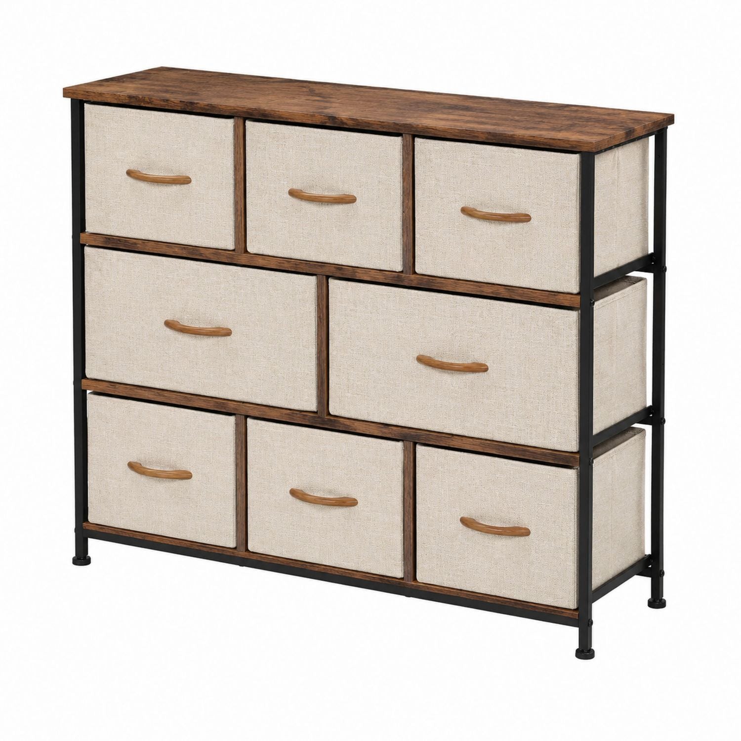 9-Drawer Fabric Dresser with Metal Frame and Wood Top