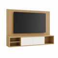 Wall-Mounted TV Stand Entertainment Center Wood Veneer Oak and White 180cm
