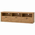Wood TV Stand with Shelves and Drawers Natural Oak 200cm