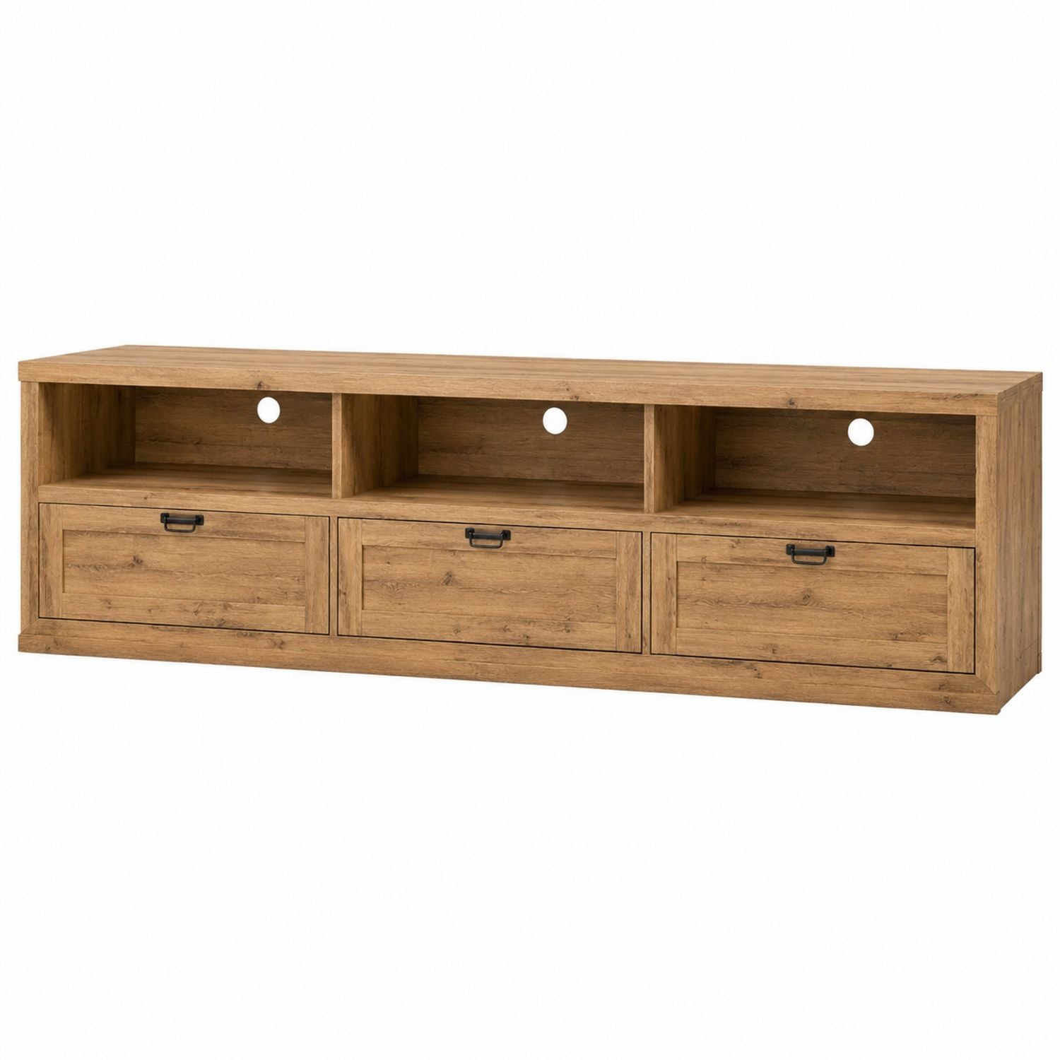 Wood TV Stand with Shelves and Drawers Natural Oak 200cm