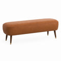 Brown Faux Leather Bench with Wooden Legs