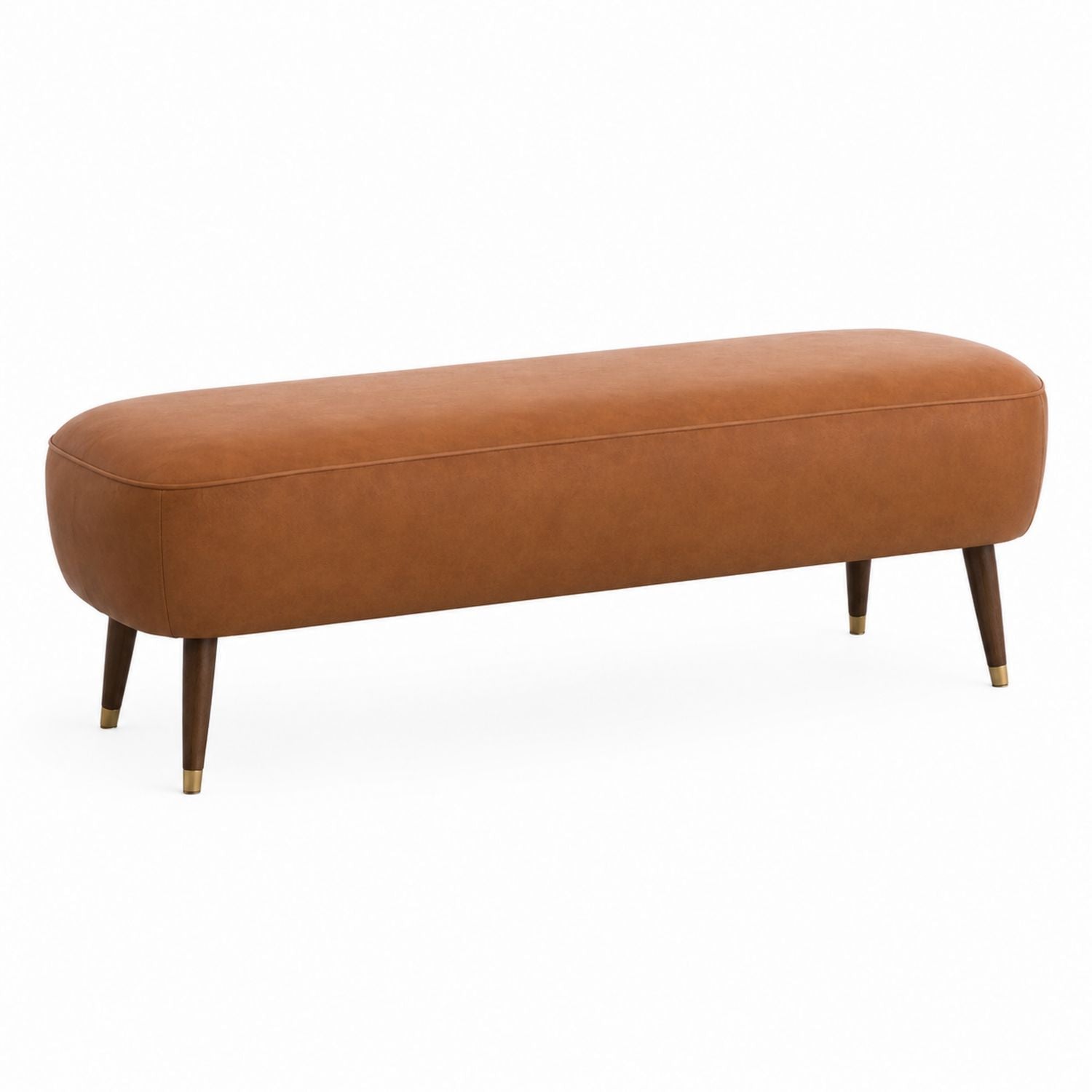Brown Faux Leather Bench with Wooden Legs