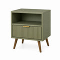 Wood Nightstand with Drawer and Open Shelf in Olive Green