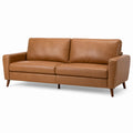 Brown Faux Leather Sofa with Wooden Legs