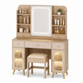 MDF Vanity Set with LED Mirror and Faux Leather Stool