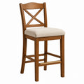 Wooden Bar Stool with Upholstered Seat and Cross Back Oak 102cm