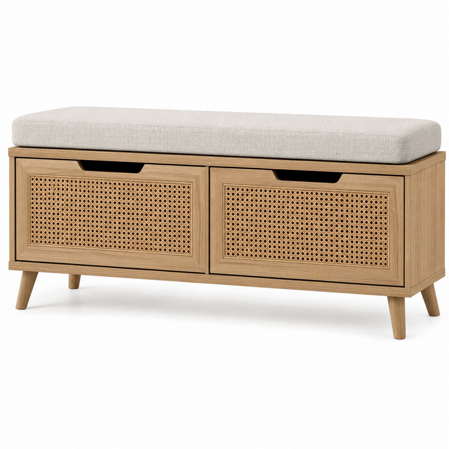 Wooden Shoe Storage Bench with Polyester Cushion Oak 120x40x45 cm