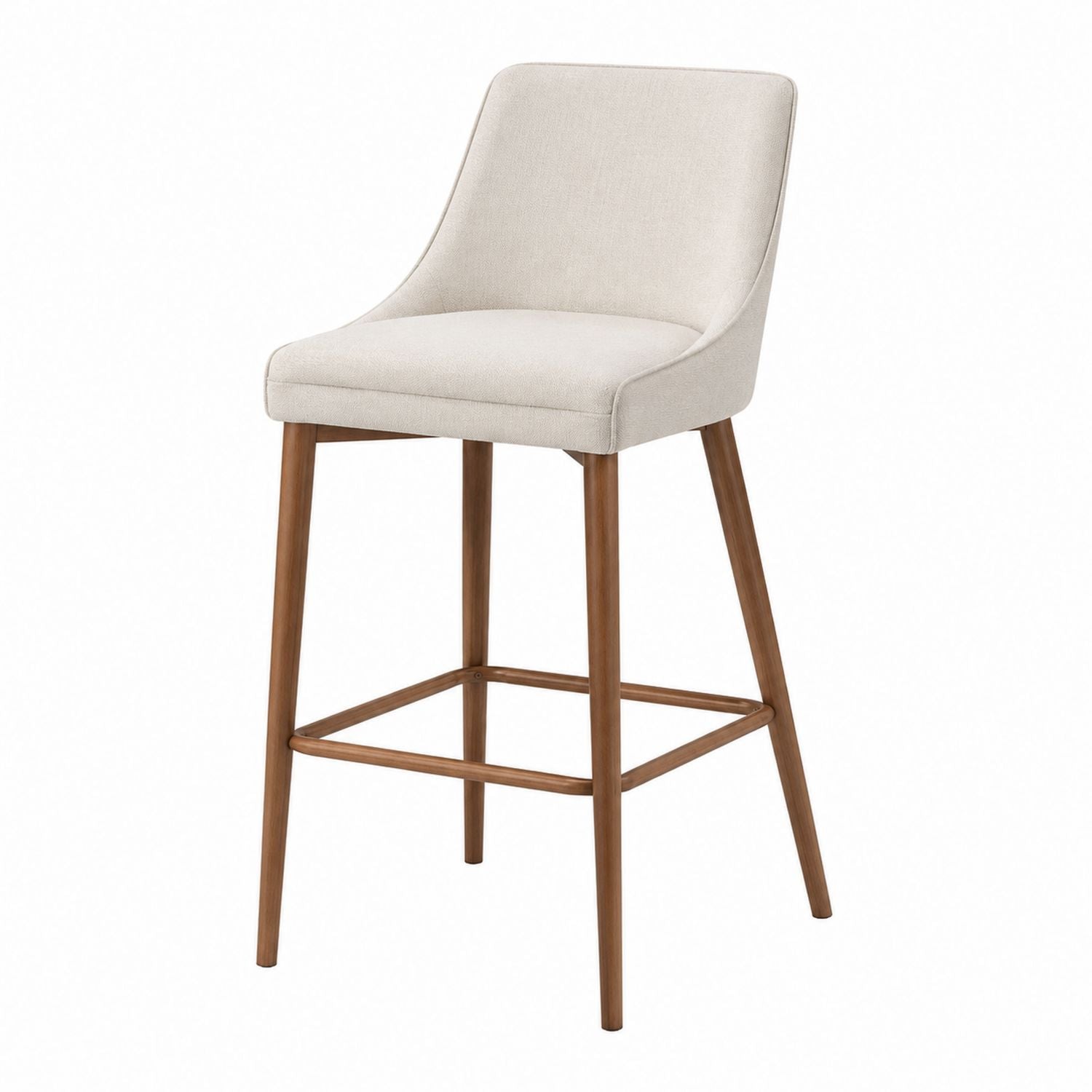 Fabric Upholstered Bar Stool with Wood Legs Beige