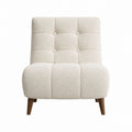 Beige Boucle Upholstered Slipper Chair with Wooden Legs