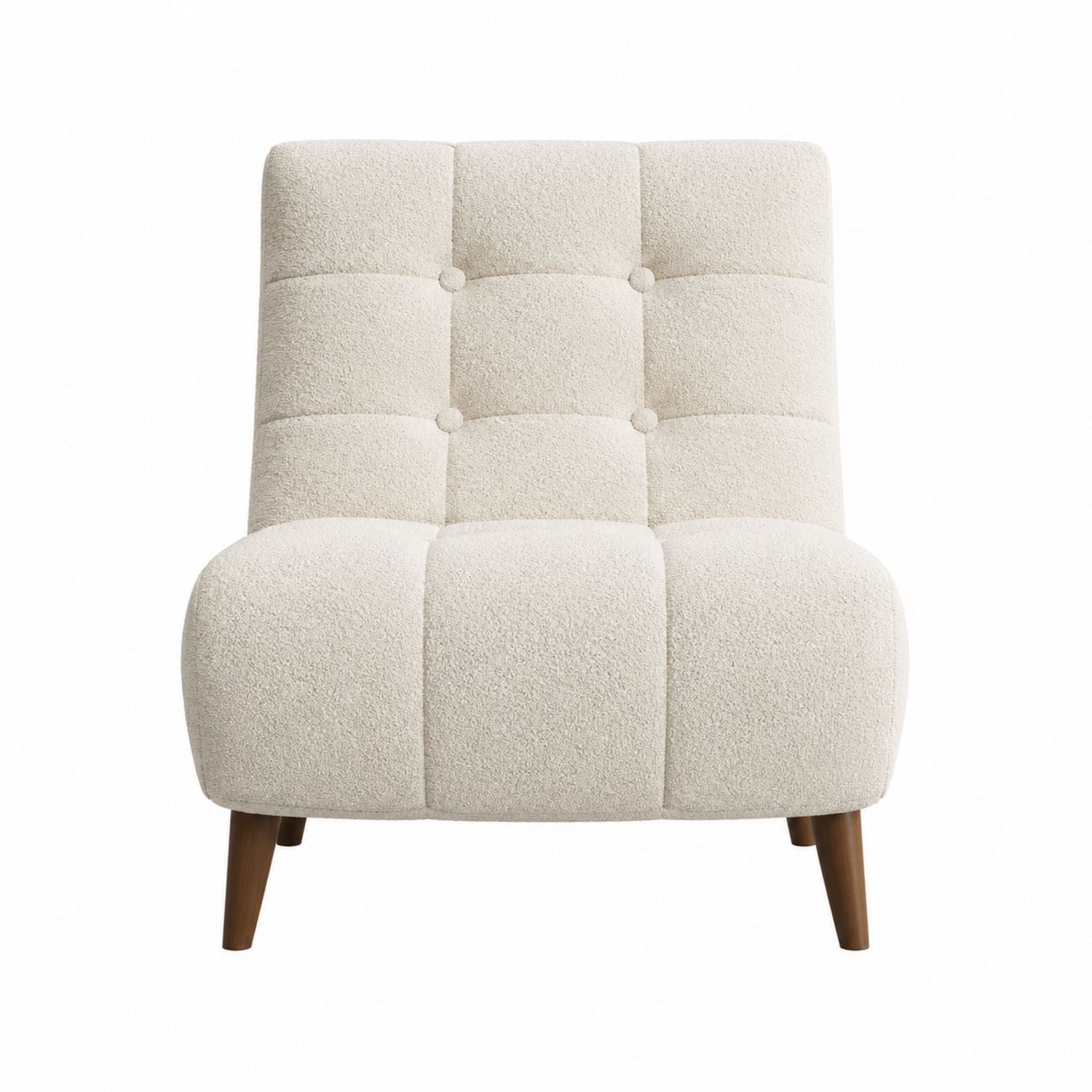 Beige Boucle Upholstered Slipper Chair with Wooden Legs