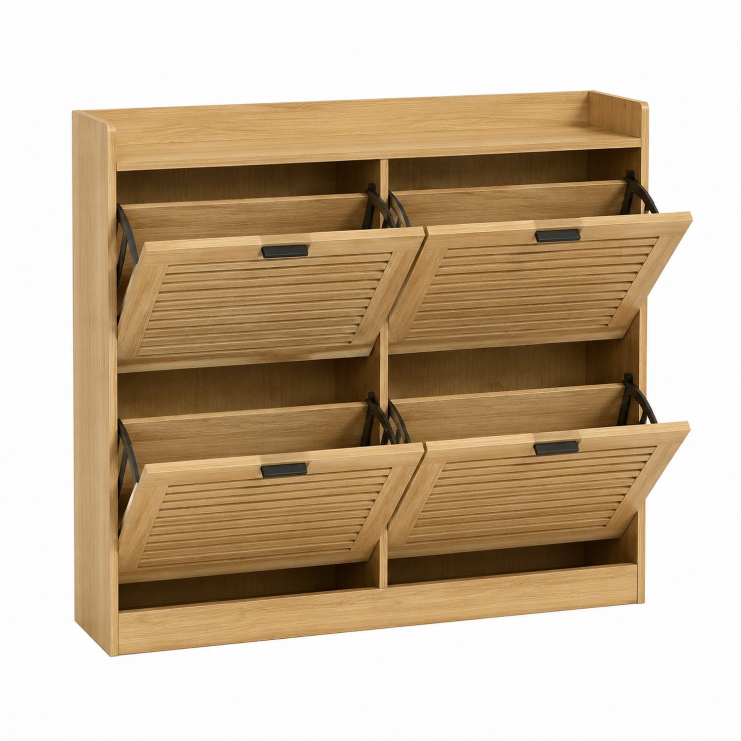 Wooden Shoe Storage Cabinet Oak 4-Compartment 95x32x81cm