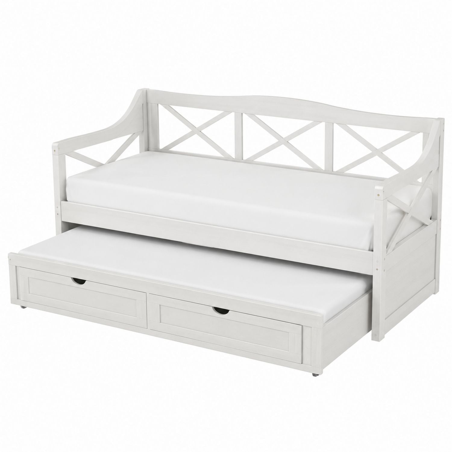 Wooden Daybed with Trundle White 200cm x 100cm