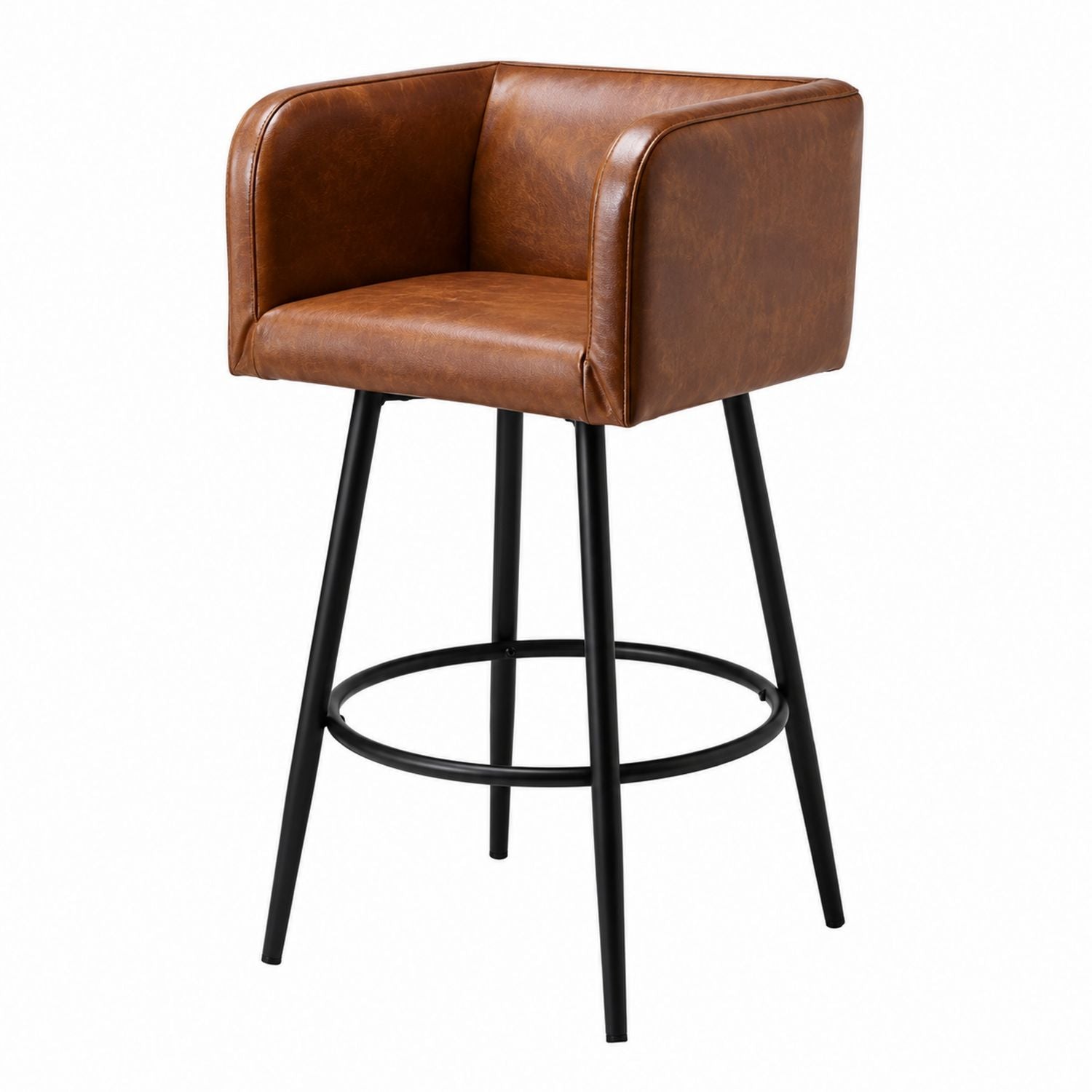 Brown Leather Bar Stool with Metal Frame
