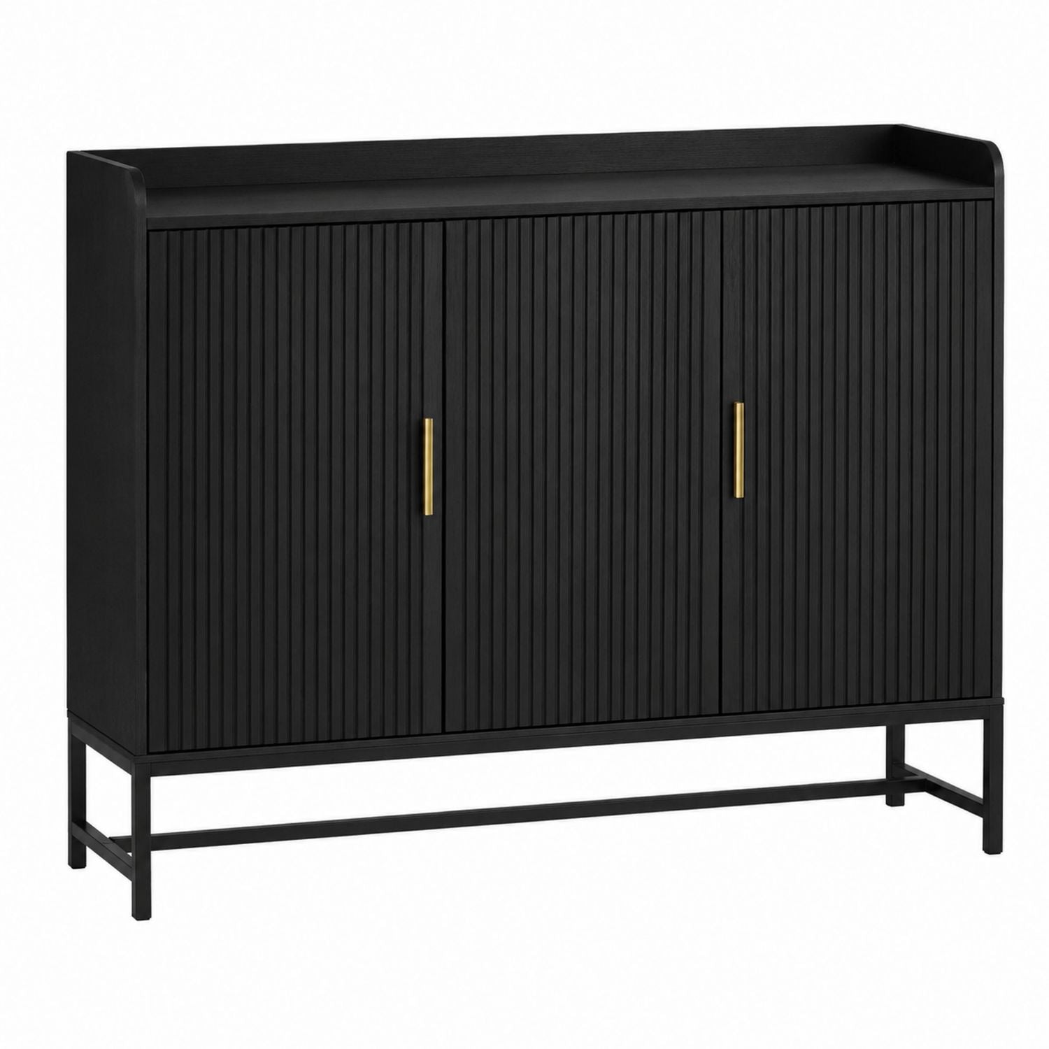 Black MDF Shoe Storage Cabinet with Metal Handles