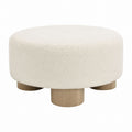 Round Ottoman Polyester Fabric Beige Upholstery Wood Legs 40cm Height