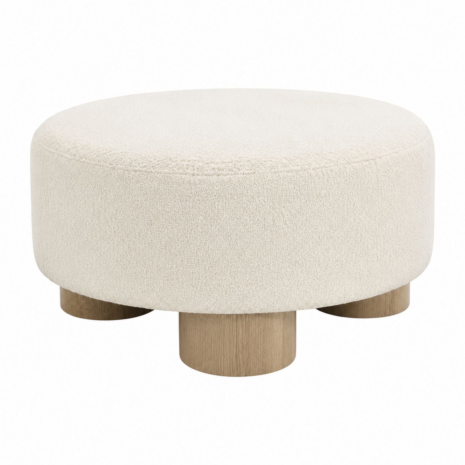 Round Ottoman Polyester Fabric Beige Upholstery Wood Legs 40cm Height
