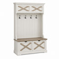 Wood Hall Tree with Coat Rack and Storage Bench White/Brown