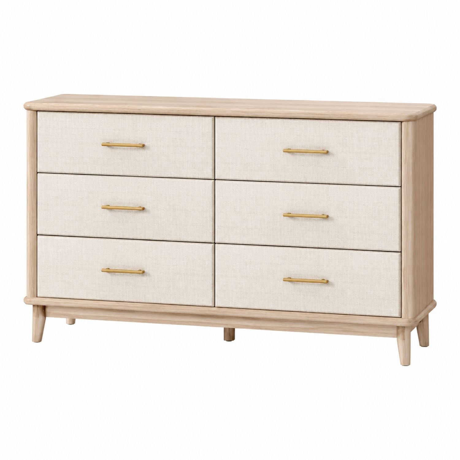 Wooden 6-Drawer Dresser with Linen Fronts and Metal Handles