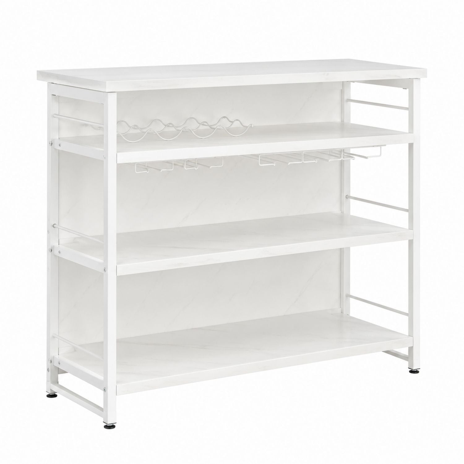 Metal and Engineered Wood 3-Tier Wine Rack Bar Stand White