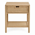 Wood Nightstand with Rattan Drawer and Shelf 40x30x55 cm
