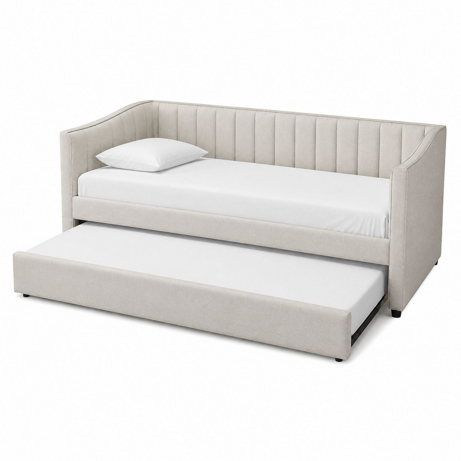 Beige Upholstered Trundle Daybed with Twin Mattress