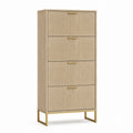 Wood Shoe Storage Cabinet with Metal Legs Beige 4-Tier