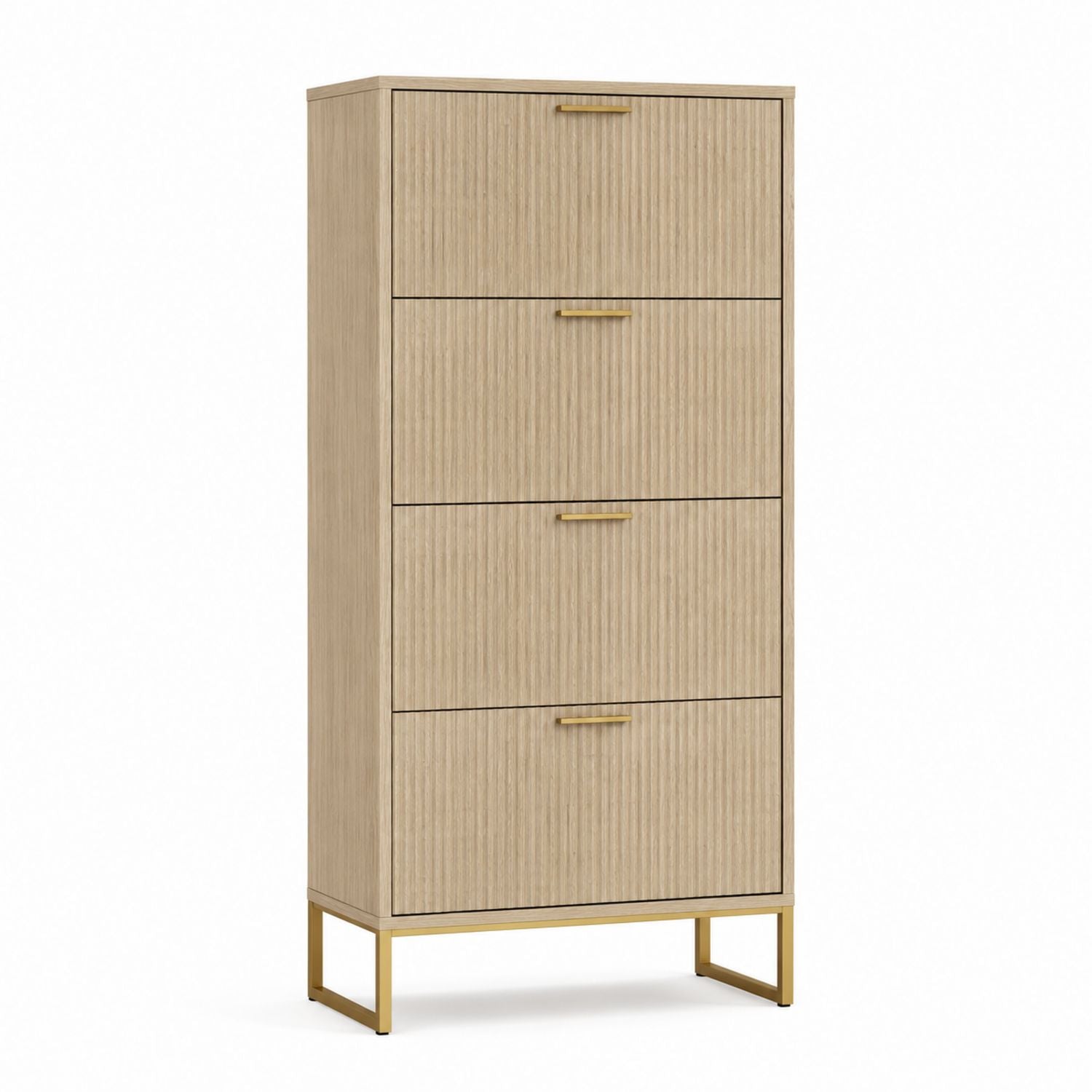 Wood Shoe Storage Cabinet with Metal Legs Beige 4-Tier